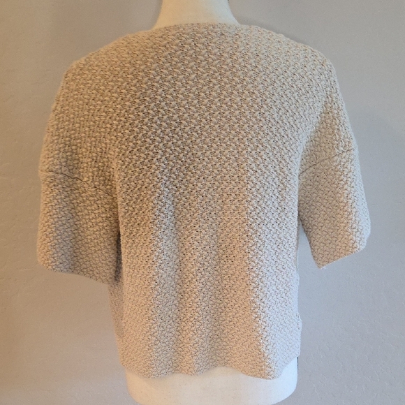 LOFT Textured Knit Cream Cardigan With Gold Color Stripes Size Medium - Picture 2 of 2